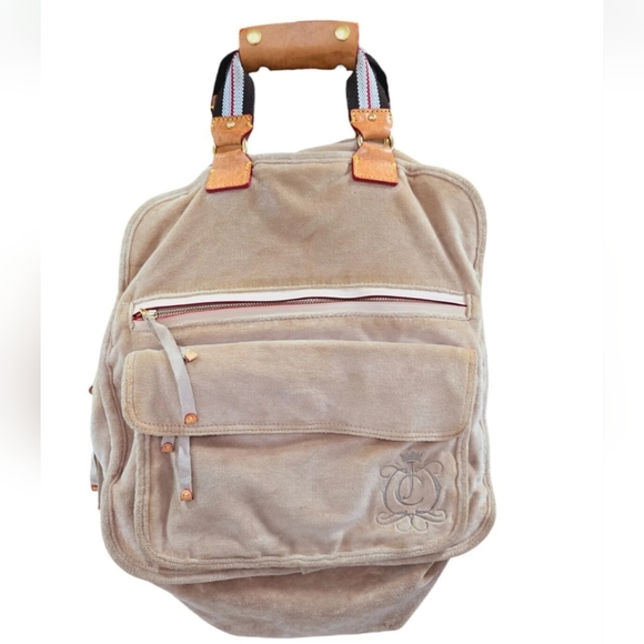 Vintage Y2K Juicy Couture Women\'s Backpack Bag Beige Faux Fur Fleece Leather